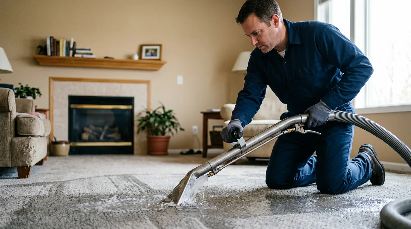 Water damage restoration technician working near Oakford, IL